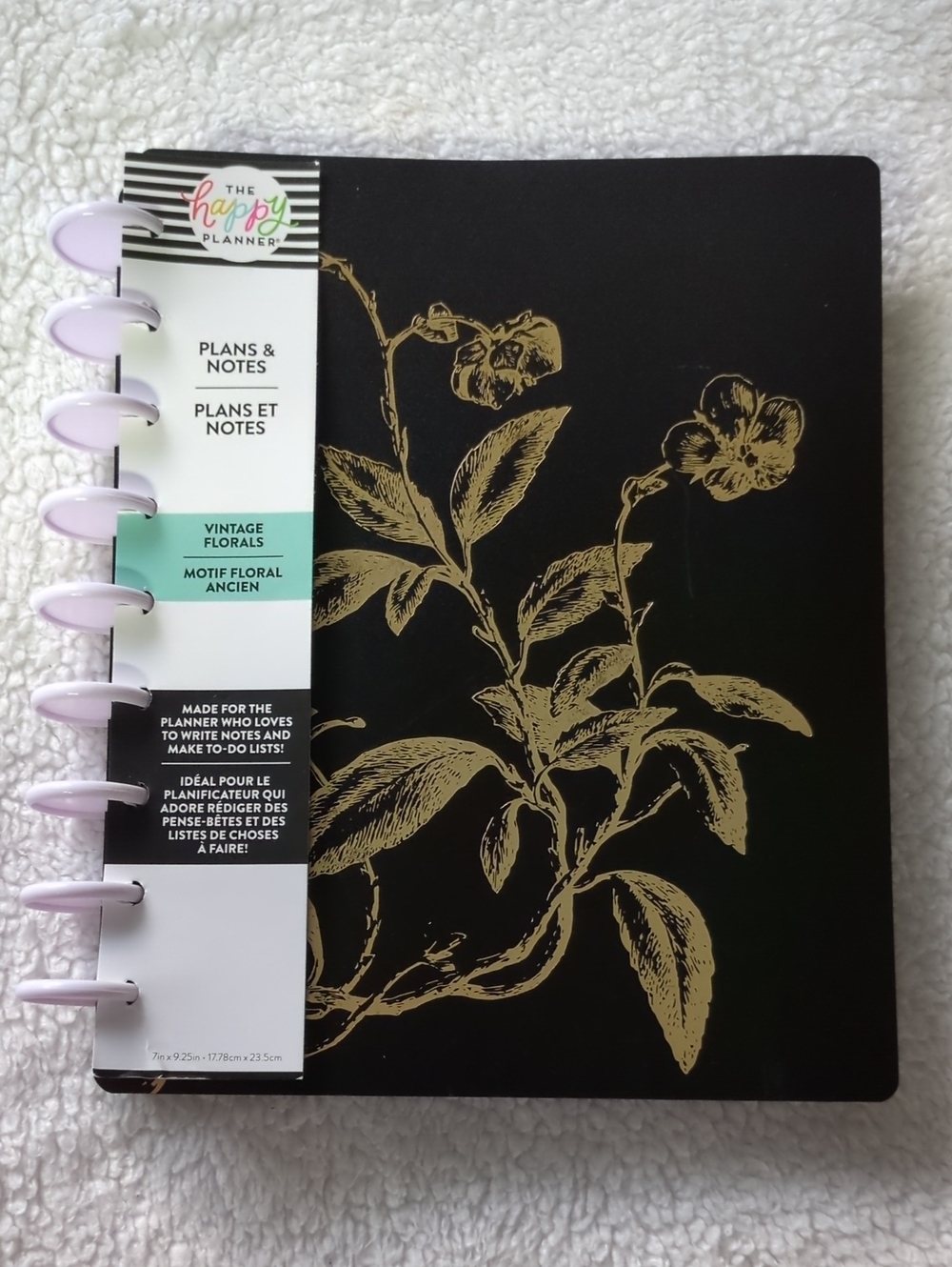 The Happy Planner Black & Gold Floral Planner And Notebook with White Discs